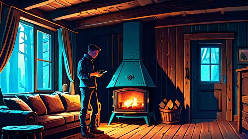 iPhone LiDAR-Scan einer Ferienwohnung — blaue Punkte erfassen jeden Winkel des gemütlichen Raums