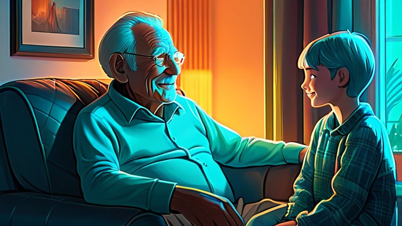 Enkelin als holografischer Avatar neben ihrem Großvater — Verbindung über Distanz