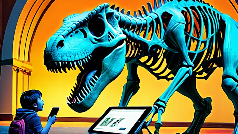 Dinosaurier-Skelett wird durch AR lebendig — Kinder staunen